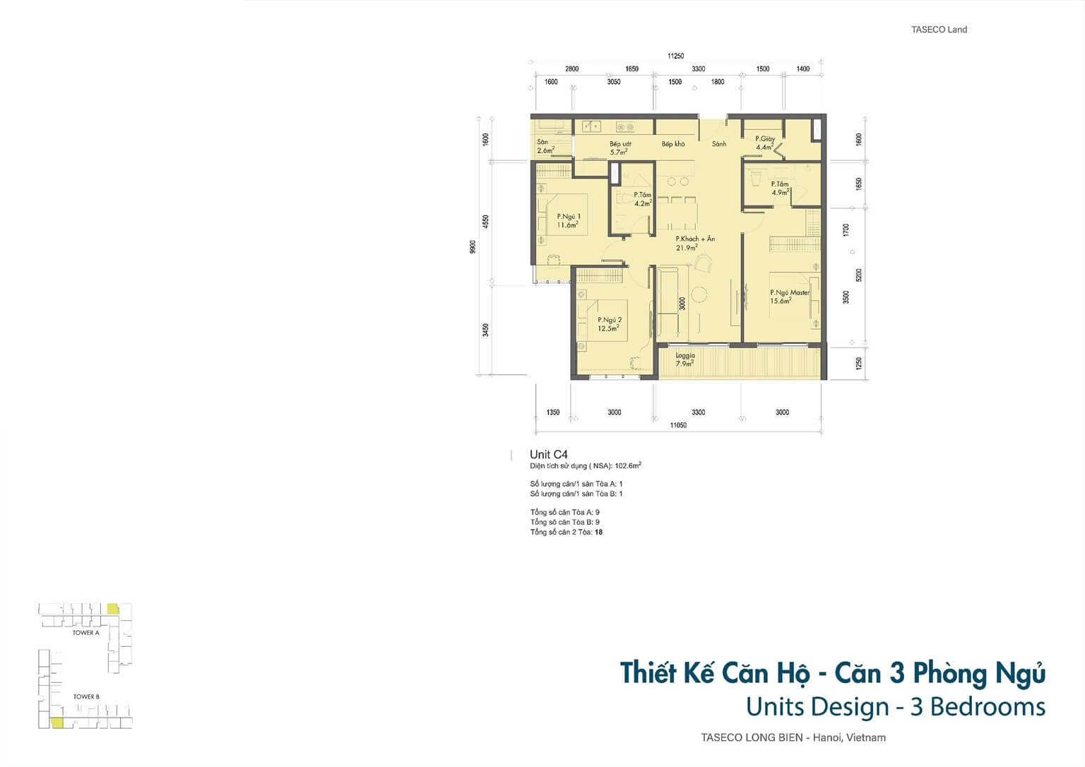 thiết kế căn hộ 3 phòng ngủ long biên central