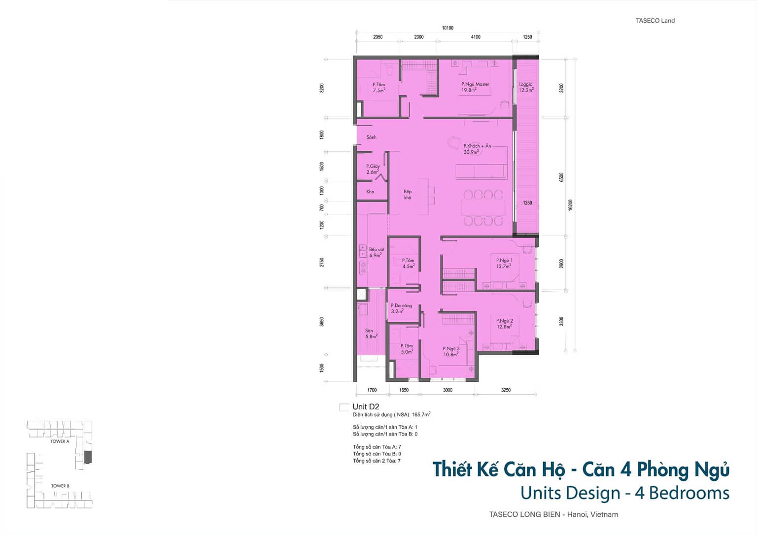 thiết kế căn hộ 4 phòng ngủ long biên central