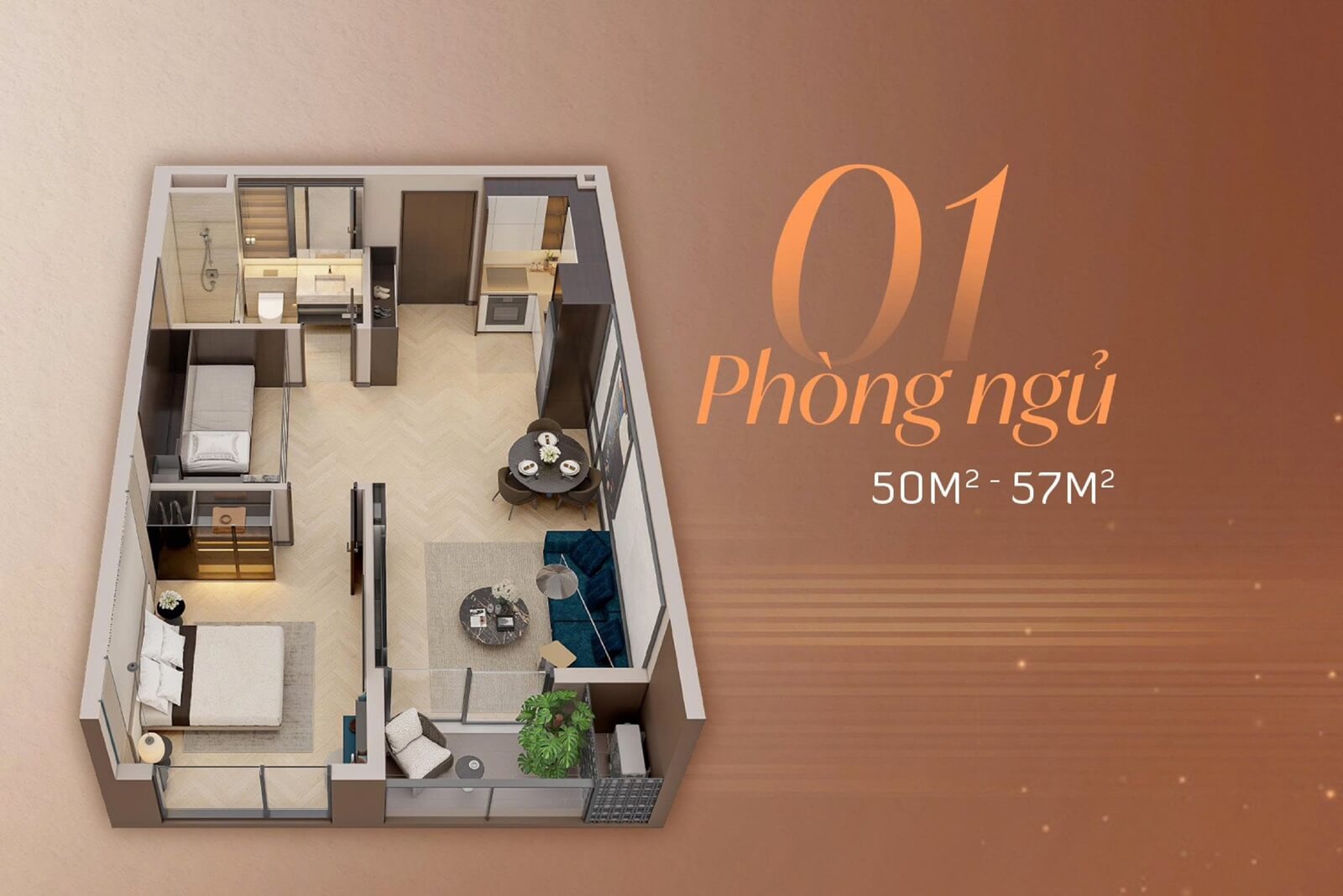 Thiết kế căn hộ 1 phòng ngủ Long Biên Central