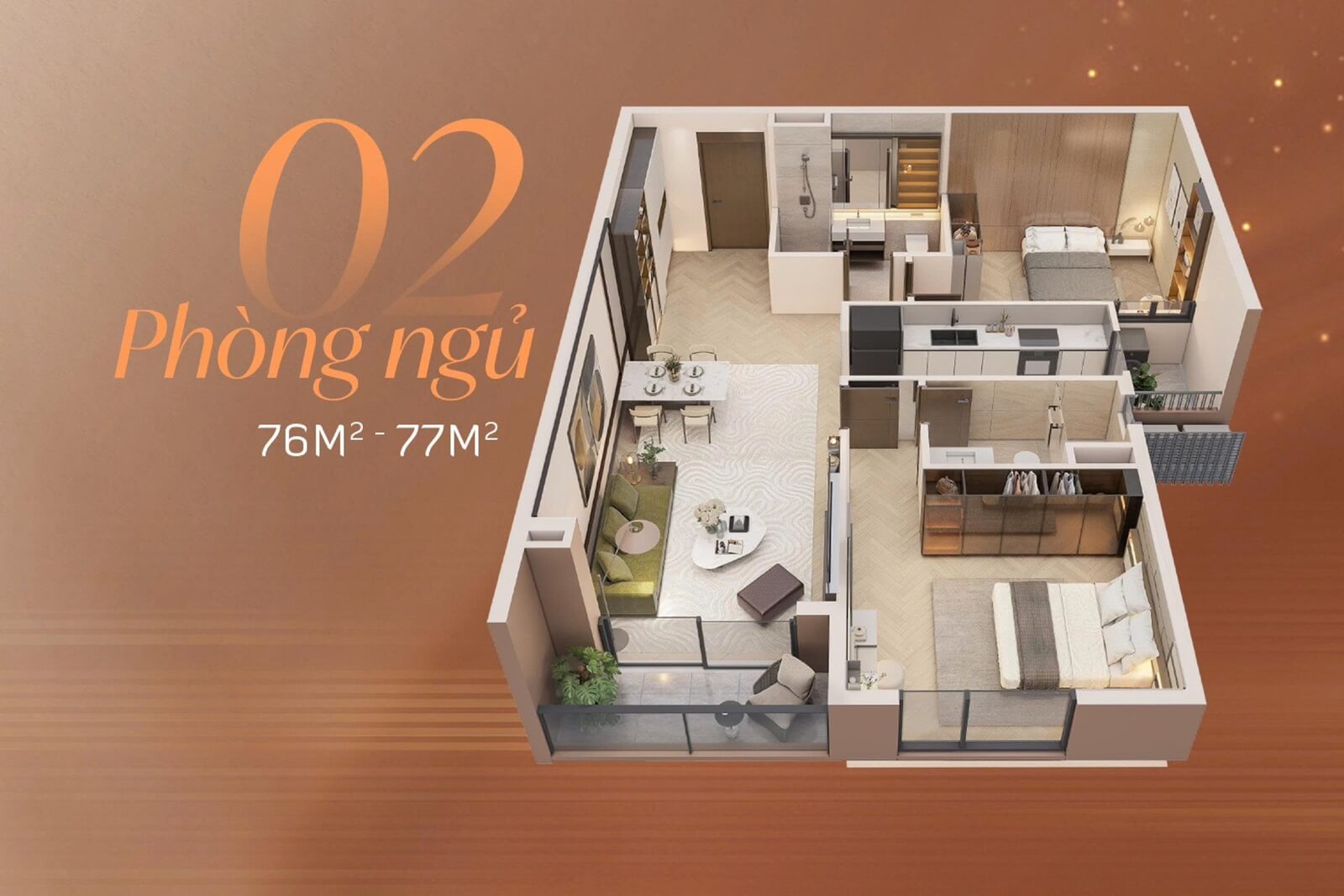 Thiết kế căn hộ 2 phòng ngủ Long Biên Central